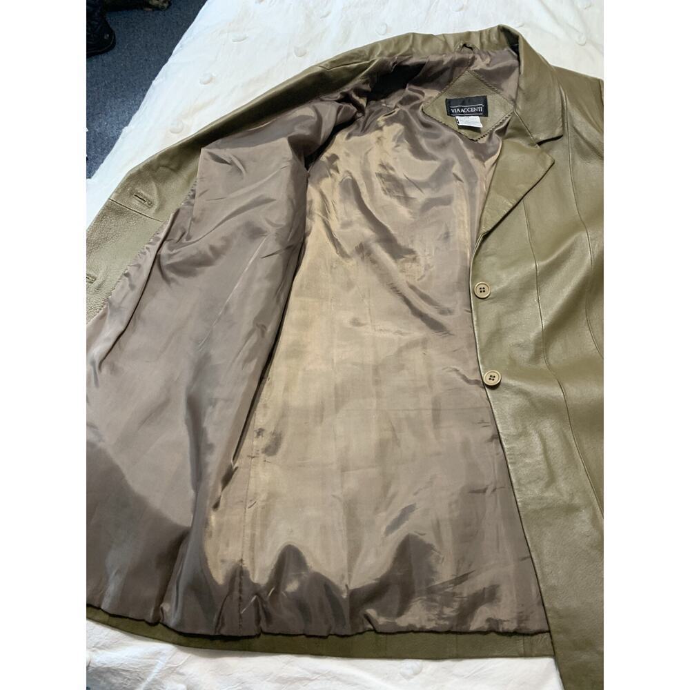 Via Accenti Women's Leather Jacket Army Green 18W Single Breasted 2 Button - Picture 10 of 10